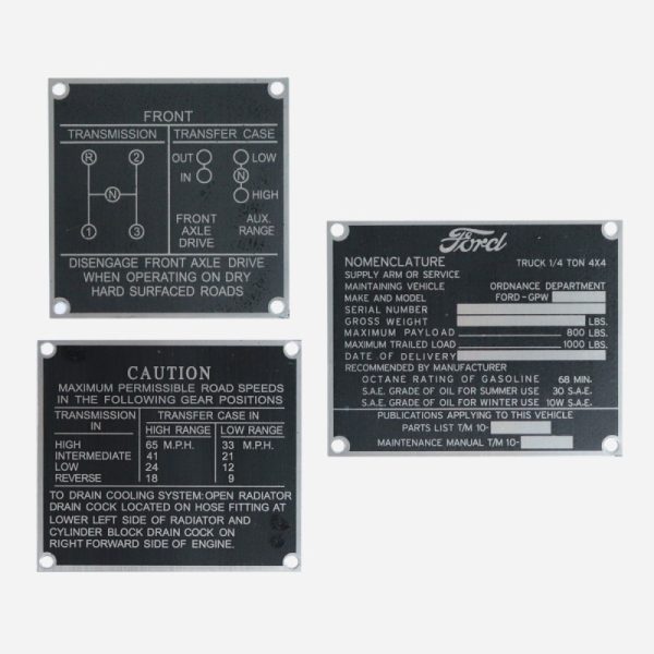 Mid Production Steel Data Plate Set for Ford GPW